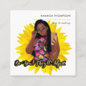 ひまわり黒人女性美しいファッションスクエアブシン スクエア名刺 (正面)