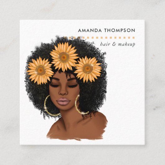 ひまわり黒人女性美容師 スクエア名刺 (正面)