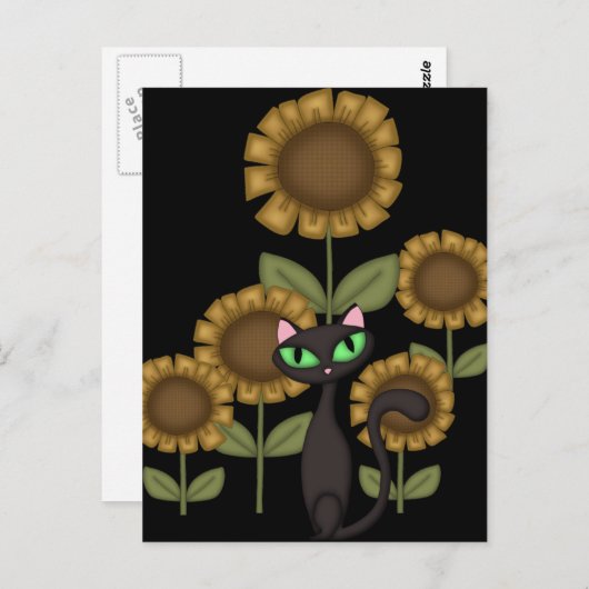 ひまわり黒猫 ポストカード (正面/裏面)