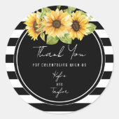 ひまわり黒白ストライプ結婚式の引き出物 ラウンドシール (正面)