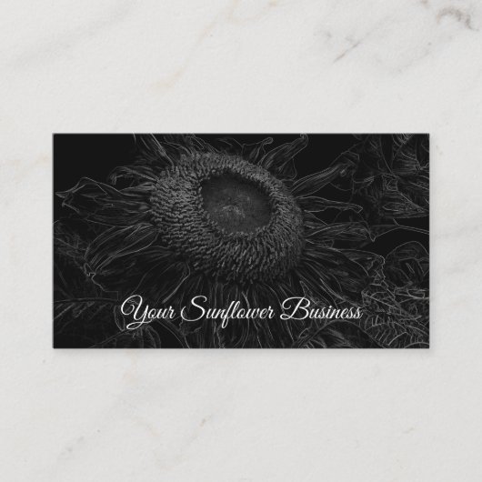 ひまわり黒白フローラアートエレガント 名刺 (正面)