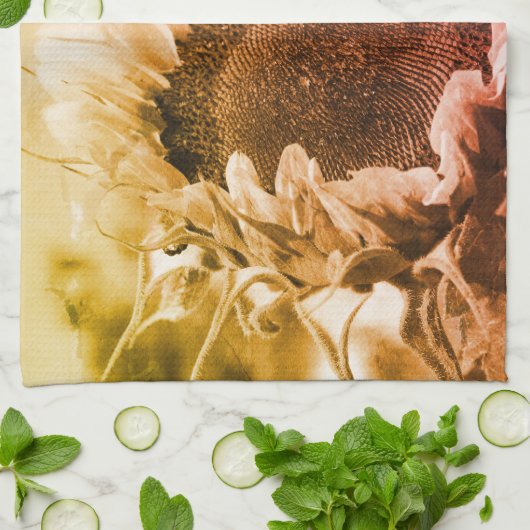 ひまわり黒白動揺してヴィンテージ キッチンタオル (折り畳み)