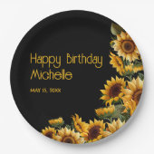 ひまわり黒素朴エレガントハッピーバースデー ペーパープレート (正面)