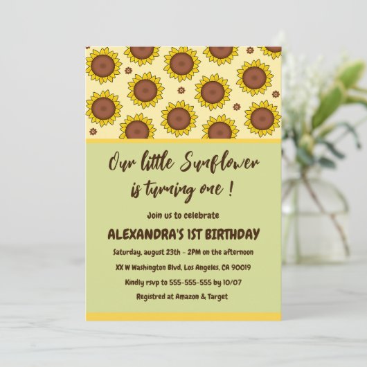 ひまわり1歳の誕生日招待状1歳 招待状 (スタンド正面)