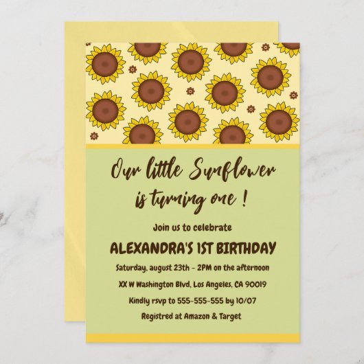ひまわり1歳の誕生日招待状1歳 招待状 (正面/裏面)
