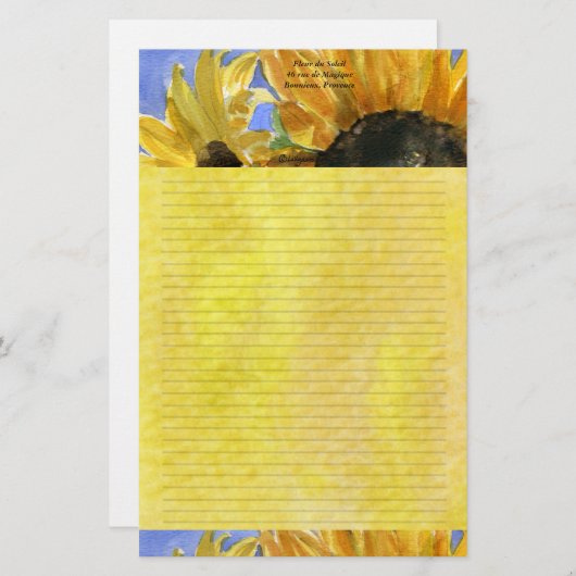 ひまわり1水彩留パーソナライズされた置型 便箋 (正面/裏面)
