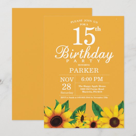 ひまわり15th誕生日招待状 招待状 (正面/裏面)