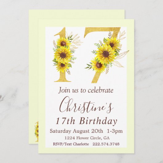 ひまわり17誕生日 招待状 (正面/裏面)