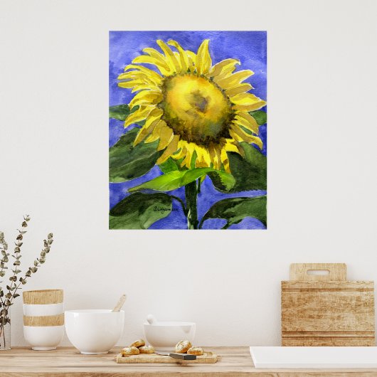 ひまわり2水彩画絵画像プリント ポスター (キッチン)