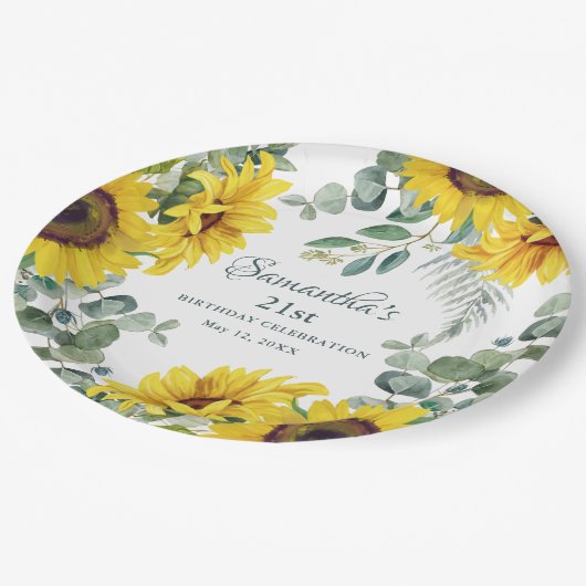 ひまわり21歳の誕生日パーティー ペーパープレート (アングル)