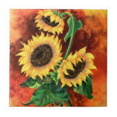 ひまわり3つ色彩の鮮やかの陶磁器タイル タイル (正面)