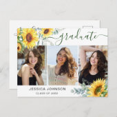 ひまわり3写真卒業パーティー招待状 ポストカード (正面/裏面)