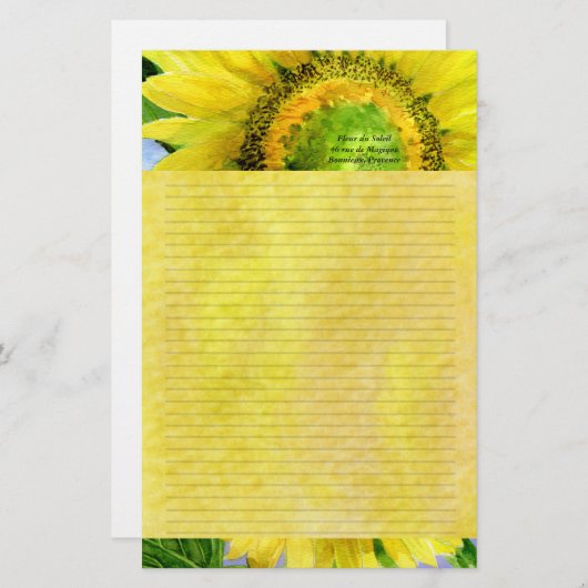 ひまわり3水彩留パーソナライズされた定型 便箋 (正面/裏面)