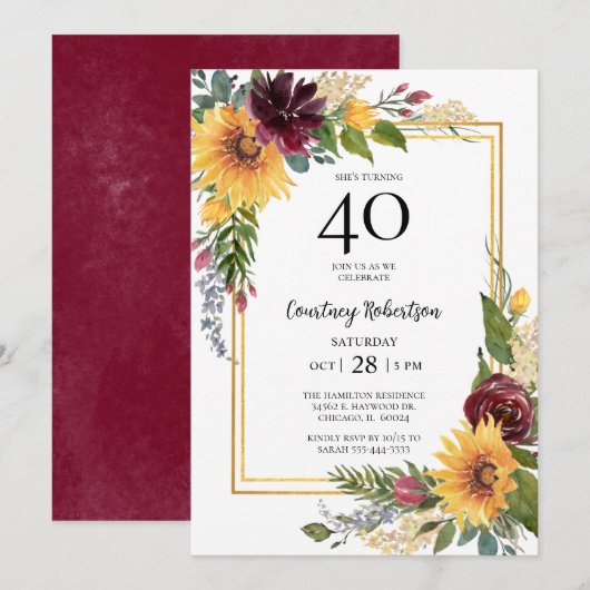 ひまわり40歳の誕生日 招待状 (正面/裏面)