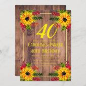 ひまわり40th誕生日ウッドフローラ大人 招待状 (正面/裏面)