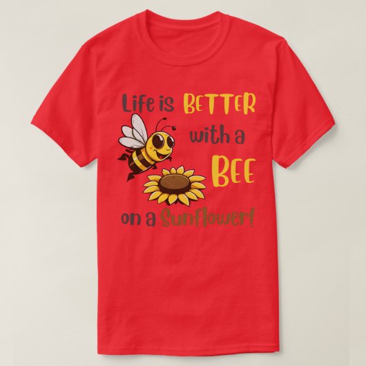 ひまわり68の上でミツバチ Tシャツ (デザイン正面)