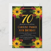 ひまわり70誕生日黄色フローラ大人 招待状 (正面)