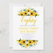 ひまわり80誕生日黄色フローラ大人 招待状 (正面)