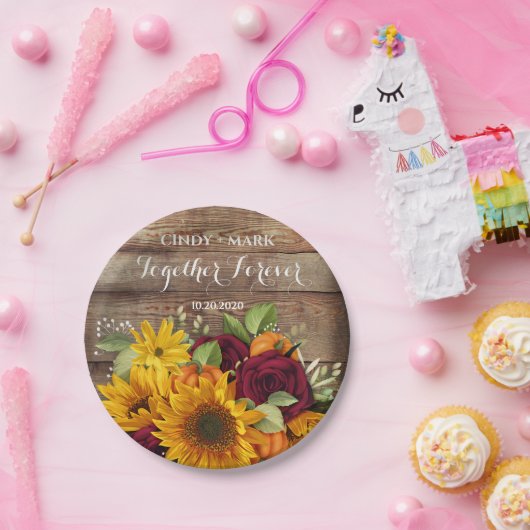 ひまわり、かぼちゃとバラウェディングパーティープレート ペーパープレート (パーティー)