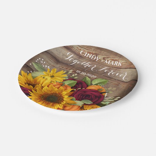 ひまわり、かぼちゃとバラウェディングパーティープレート ペーパープレート (アングル)