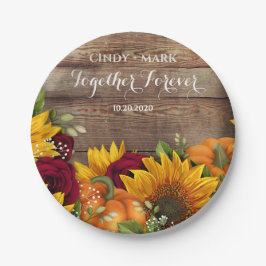 ひまわり、かぼちゃとバラウェディングパーティープレート ペーパープレート