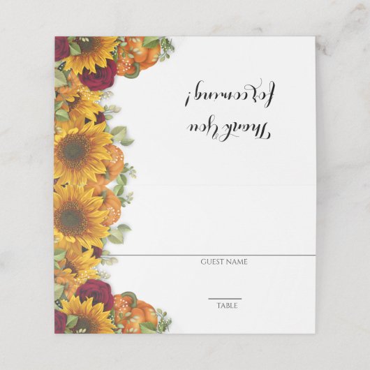 ひまわり、かぼちゃとバラ座席表 プレイスカード (外部開封)