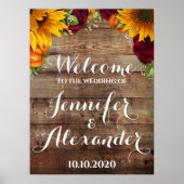 ひまわり、かぼちゃとバラ結婚のウェルカムサイン ポスター (正面)