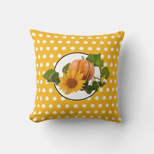 ひまわり&かぼちゃ白いドット感謝祭 クッション (正面)