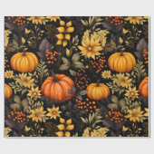 ひまわり、かぼちゃ、ぼほ花模様の秋 ラッピングペーパー (フラット)