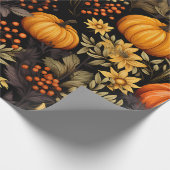 ひまわり、かぼちゃ、ぼほ花模様の秋 ラッピングペーパー (角)