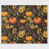 ひまわり、かぼちゃ、ぼほ花模様の秋 ラッピングペーパー (フラット)