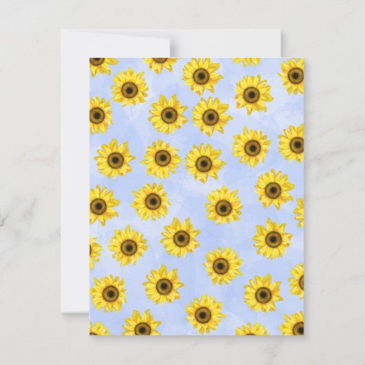 ひまわり、ほこりっぽい青いバラ結婚式の日付を保存 招待状 (裏面)