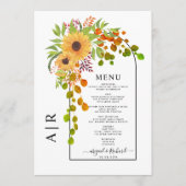 ひまわり、アーチおよびモノグラム秋の結婚式 メニュー (正面)