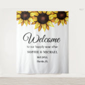 ひまわり ウェディング フォト プロップ 黄色 白い背景 タペストリー (正面)