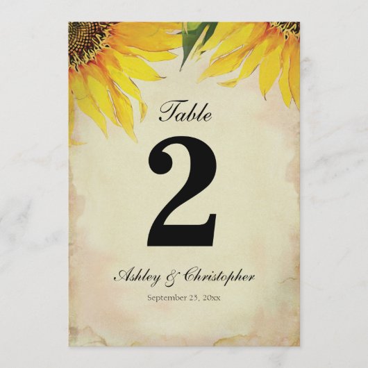 ひまわり ウェディング レセプション テーブル ナンバー 2 招待状 (正面)