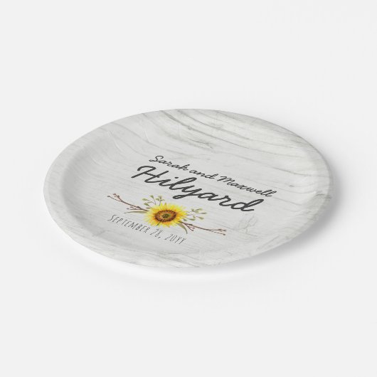 ひまわり&ウッド素朴ファームカントリー結婚式 ペーパープレート (アングル)