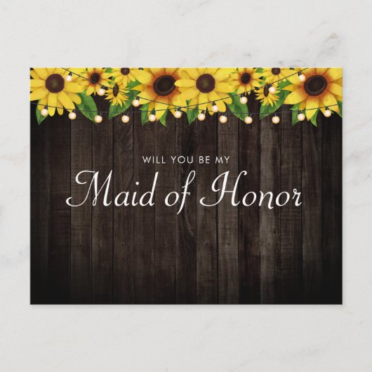 ひまわり ウッド ストリング メイド オブ オナー プロポーズ インビテーションポストカード (正面)