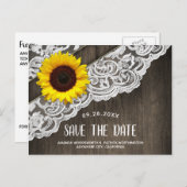 ひまわり ウッド + レース ウェディング セーブ・ザ・デート カード (正面/裏面)