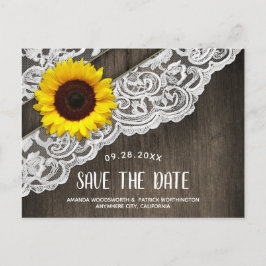ひまわり ウッド + レース 結婚式 Save The Date カード