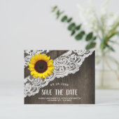 ひまわり ウッド + レース 結婚式 Save The Date カード (スタンド正面)