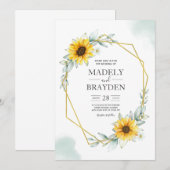 ひまわり エレガント ラスティック ジオメトリック ゴールド 招待状 (正面/裏面)