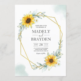 ひまわり エレガント リアル ジオメトリック ゴールド 招待状