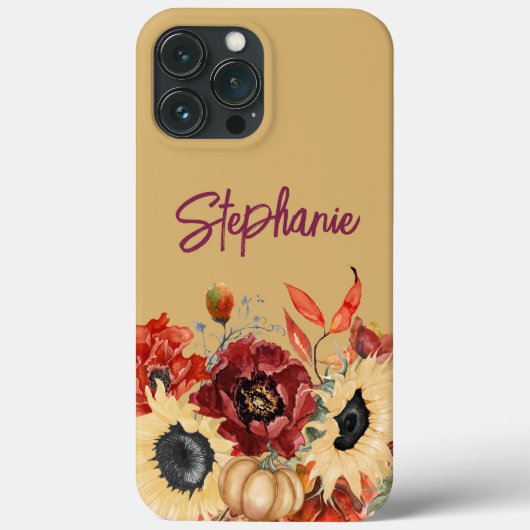 ひまわり カボチャ ワインレッドの秋の花 名前入り Case-Mate iPhoneケース (裏面)