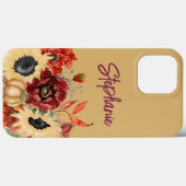 ひまわり カボチャ ワインレッドの秋の花 名前入り Case-Mate iPhoneケース (裏面 (横))