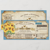 ひまわり ギンガムチェック カントリー ピクニック ウェディング 招待状 (正面/裏面)