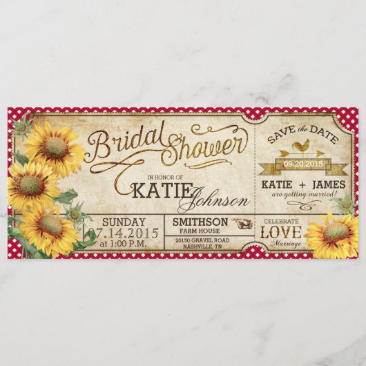 ひまわり ギンガムチェック カントリー ピクニック ブライダルシャワー セーブザデート (正面)