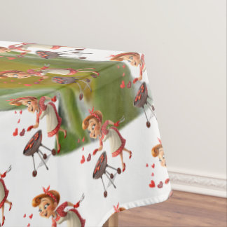 ひまわり クッキング ラブ レッド ハーツ ホワイト テーブルクロス