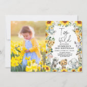 ひまわり ジャングル サファリ ツー ワイルド バースデー フォト 招待状 (正面)