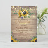 ひまわり,ストリングライト,木のテクスチャーのキンセアニエラ 招待状 (スタンド正面)