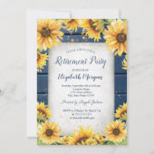 ひまわり, ストリングライト 青い木の背景 定年退職 招待状 (正面)